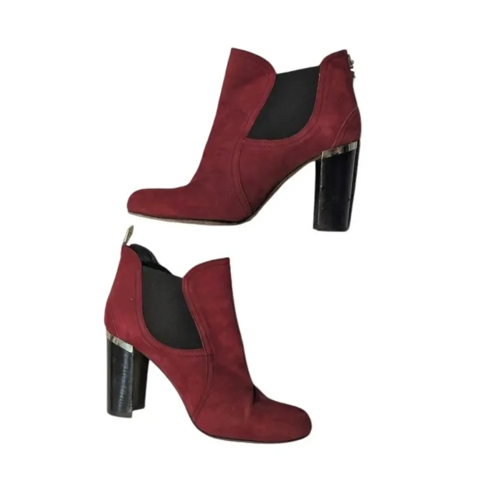 Donald Pliner Bonnie Boot Red Suede Chelsea Bootie Block Heel Size 7